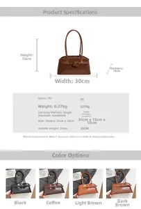 Detaillierte Größentabelle und Spezifikationen für die Vintage-PU-Leder-Schultertasche