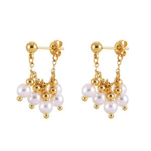 Orecchini a nappa con perle in stile vintage francese con design in metallo dorato elegante