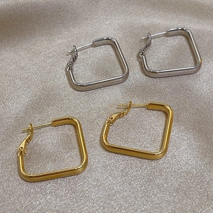 Boucles D Oreilles Créoles Géométriques Carrées Minimalistes En Cuivre Poli Brillant Bijoux Pour Femmes Accessoires De Mode