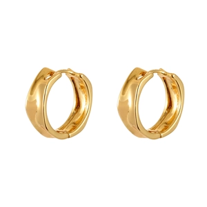 Minimalist gold hoop earrings with irregular wave texture and polished metallic finish