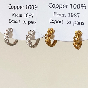 Boucles D'oreilles Créoles Fleur Cuivre Zircone Étincelant Floral Huggie Bijoux Pour Femmes Mode Élégant