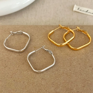 Boucles D'oreilles Créoles Carrées Géométriques Pour Femmes Cuivre Minimaliste Poli Miroir Bijoux Modernes Pour Le Quotidien