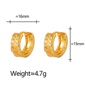 Detailed view of koi scale textured gold-plated earrings with dimensions 16mm x 15mm