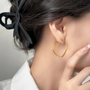 Minimalist gold square geometric earrings with textured matte finish for women