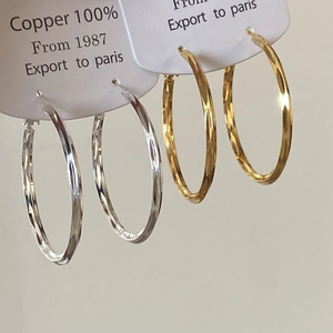 Hoop Earrings Copper Diamond Cut Gold Silver Plated Oversized Round Geometric Fashion Jewelry For Women