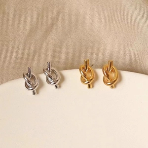 Minimalist Knot Stud Earrings With 925 Sterling Silver Earring Post Copper Twisted Rope Design Fashion For Women