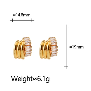 Minimalist wave-shaped gold zircon earrings with 14.8mm width and 19mm height