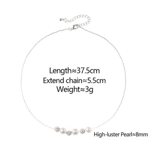 French vintage style necklace with high-quality pearls and crystal beads on silver chain