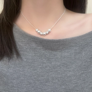 Artificial Pearl Rhinestone Ball Necklace Silver Color Elegant French Style Clavicle Chain Jewelry For Women