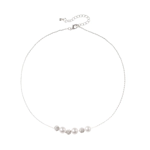 Elegant French vintage pearl necklace with crystal balls on a silver-tone delicate chain