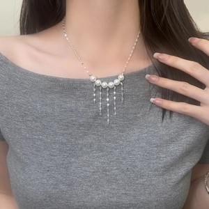 Collier À Pompon En Künstliche Perles Vintage Élégant Chaîne De Clavicule Alliage Plaqué Bijoux Pour Femmes Quotidien