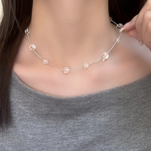 Elegant Y Necklace Transparent Glass Bead Tassel Copper Chain Silver Plated Minimalist Jewelry For Women