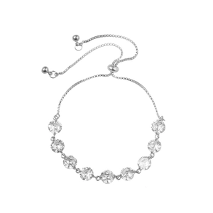 Elegant adjustable silver bracelet featuring nine sparkling round zircon stones for women