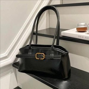 Retro PU-Leder Achseltasche Schultertasche Damen Glänzende Baguette-Tasche Metallschließe Minimalistische Handtasche