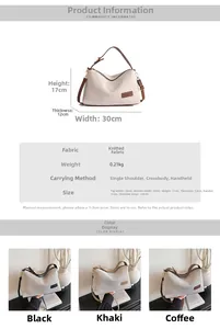 Size chart showing 30x17x12cm dimensions and knitted fabric details for the canvas bag