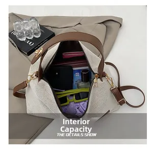 Detailed top view of large capacity knit tote bag showing spacious internal storage space