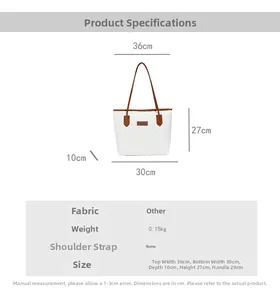 Size guide for large quilted tote bag with detailed dimensions and weight info
