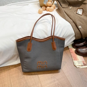 Vintage Large Capacity Woven Tote Bag For Women PU Leather Contrast Casual Shoulder Bag Daily Commuting Travel Handbag