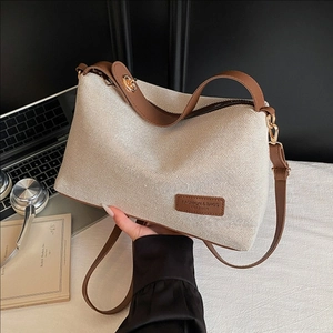 Borsa A Tracolla Da Donna In Maglia Grande Capacità Minimalista Urbano Design Di Nicchia Cerniera Finiture In Pelle