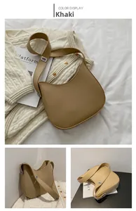 Détail du sac hobo en cuir PU kaki avec texture lisse et boucles en métal argenté