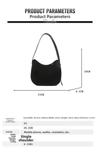 Tableau des tailles détaillé pour sac hobo noir en cuir PU avec dimensions exactes