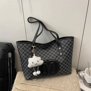 Women's Large Capacity Tote Bag M Monogram Print PU Leather Shoulder Bag Urban Fashion Handbag With Optional Cloud Charm