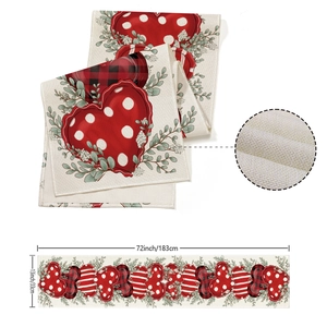 Runner da tavola per San Valentino con cuori rossi e fiori, misura 33x183 cm