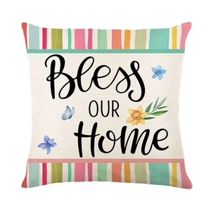 Nordic pillow cover with Bless OUR Home text and floral prints on square fabric