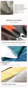 Macro detail of thick polyester linen fabric with digital print and invisible zipper