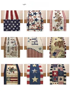 Collage of nine Independence Day table runners featuring rustic star and stripe patterns