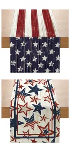 Detailed view of patriotic 4th of July table runners with red white and blue star patterns