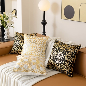 Short Plush Gold Hot Stamping Geometric Pattern Decorative Cushion Covers Retro Luxury Sofa Pillowcase Home Decor