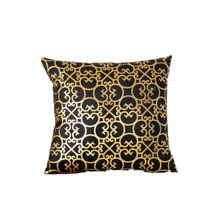Geometric gold foil square cushion cover with black and white retro baroque patterns