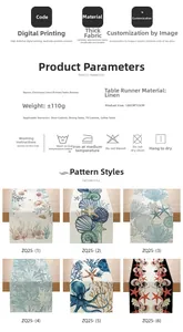 Close-up of ocean series printed table runner with dimensions and washing instructions