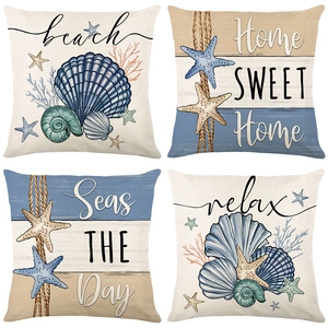 Federa Decorativa Oceano Stella Marina Capasanta Poliestere Effetto Lino Copricuscino per Divano Soggiorno Decorazione Casa Tema Spiaggia