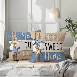 Set di due federe per cuscini stile oceano con stelle marine e strisce nautiche decor
