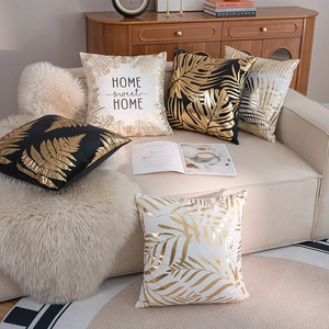Federe per cuscini con stampa a foglie dorate e testo Home Sweet Home per arredamento