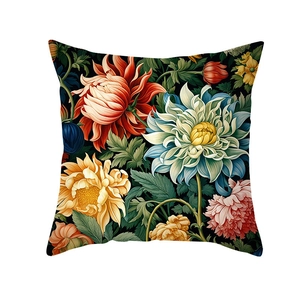 Classic floral cushion cover with vintage European botanical print in vibrant colors