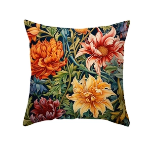 European vintage floral cushion cover featuring colorful chrysanthemum prints for home decor