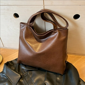 Women Large Capacity PU Leather Tote Bag Minimalist Casual Shoulder Bag Retro Commuter Tote Bag For Daily Office School