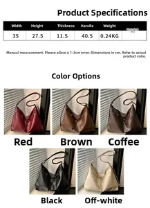 Detailed size chart for the PU leather tote bag with five available color options
