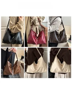 Collage of chic hobo tote bags in five colors with adjustable side straps and metal buckles