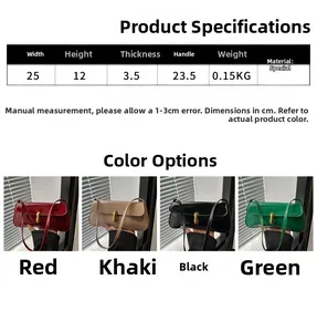 Size chart showing dimensions 25x12x3.5cm for the retro patent leather underarm bag