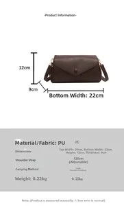 Detailed size guide and specifications for the retro PU leather square crossbody bag