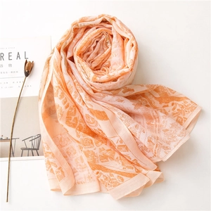 Détails du foulard imprimé pêche au motif architectural avec le magazine Cereal