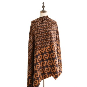 Women Geometric Maze Pattern Scarf Shawl Double Sided Faux Cashmere Polyester Winter Warm Vintage Long Wraps With Tassels