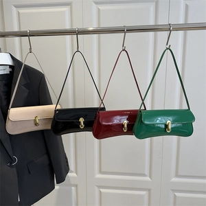 French retro underarm bags in patent leather with gold buckles in four stylish colors