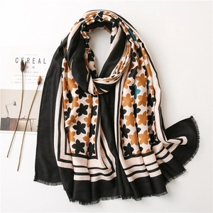 Long Scarf Shawl Floral Print Polyester Cotton Linen Feel Soft Tassel Trim Elegant Versatile For Women