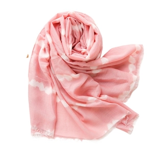 Pink and white tie-dye cotton linen scarf with soft fringes on a white background