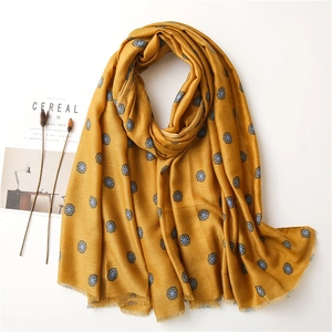 Bohemian Scarf Shawl For Women Floral Geometric Print Cotton Linen Feel Soft Sun Protection Beach Travel Tassel Fringe